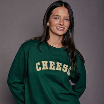 Cheese Varsity Slogan Christmas Sweatshirt, 8 of 8
