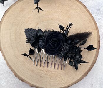 Black Gothic Dried Flower Hair Comb, 4 of 6