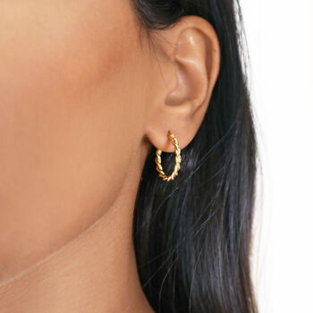 18k Gold Plated Twist Hoop Earrings, 4 of 7
