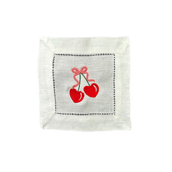 Embroidered Cherry Cocktail Napkin, 4 of 4