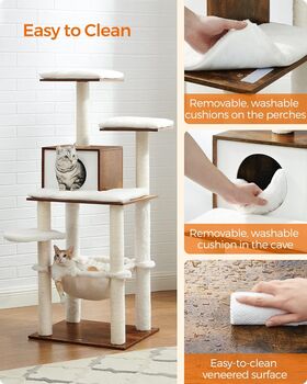 Cat Tree 138cm Modern Cat Tower Washable Cushions, 4 of 12
