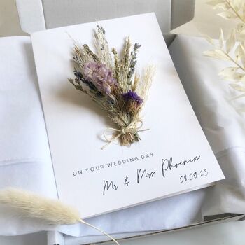 Wedding Card Personalised Dried Flower Mini Bouquet, 8 of 11