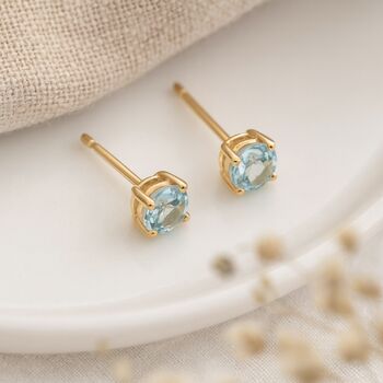 9ct Gold Aquamarine Stud Earrings: March Birthstone – 4mm, 2 of 5