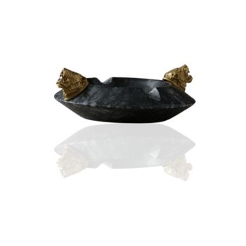 Handmade Round Marble Ashtray With Twin Tiger Head Detail, 3 of 5