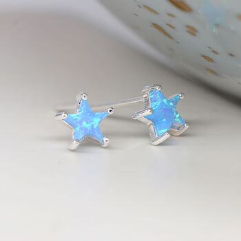Sterling Silver Blue Opal Star Stud Earrings, 3 of 8