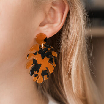 Orange Tortoiseshell Leaf Earrings, 3 of 3