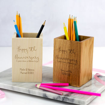 Personalised 5th Anniversary Wood Gift Pen Pot, 4 of 5