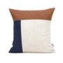 Geometric Pillowcase Navy Linen And Tan Faux Leather, thumbnail 1 of 9
