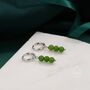 Sterling Silver Genuine Jasper Jade Stone Trio Huggie Hoop Earrings, thumbnail 2 of 11