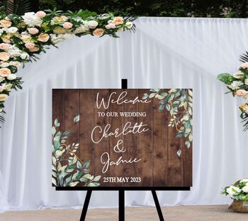 Personalised Welcome Wedding Sign With Printed Greenery, 2 of 2