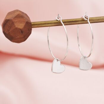 Delicate Heart Dangle Hoop Earrings Sterling Silver, 2 of 8