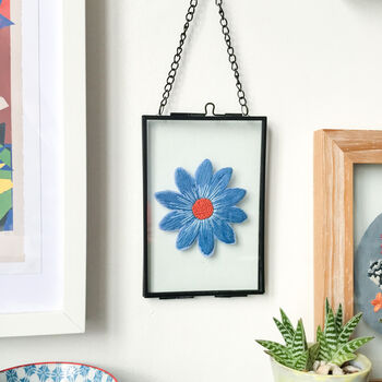 Flower Power Blue Daisy Embroidery Framed Artwork, 2 of 6