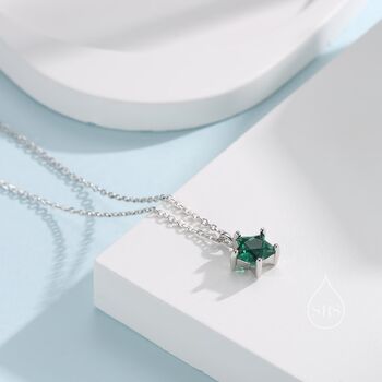Sterling Silver Emerald Green Cz Star Pendant Necklace, 2 of 11