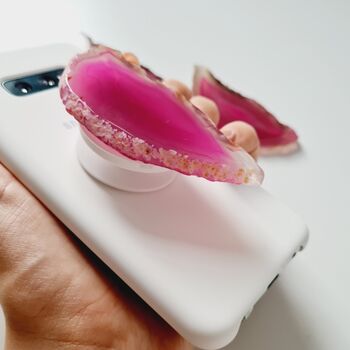 Pink Agate Stone Phone Holder Grip, 4 of 4