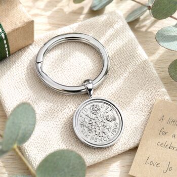 Luxury 60th Birthday Silver Sixpence Keyring, 2 of 8