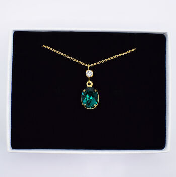 Oval Emerald Green Crystal Pendant Necklace, 2 of 4