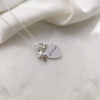 Junior Crucifix Necklace, Personalised Mini Heart, 2 of 5