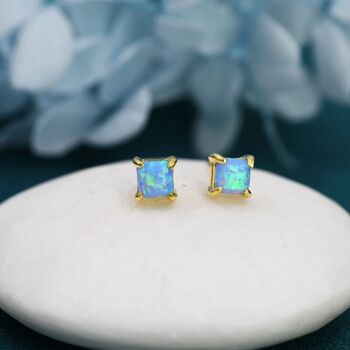 Blue Opal Square Stud Earrings In Sterling Silver, 6 of 12