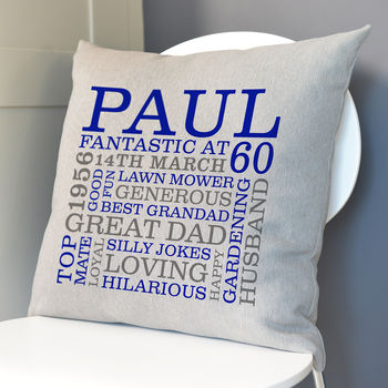 Personalised 60th Birthday Word Art Cushion, 9 of 9