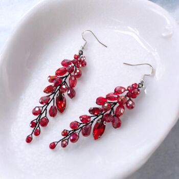 Red Crystal Drop Earrings With Black Wire Detailing, 2 of 3