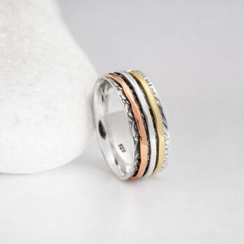 Personalised Sterling Silver Floral Trio Spinner Ring, 2 of 8
