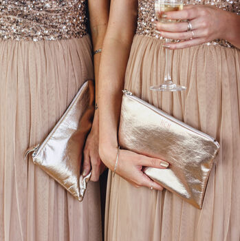 Bridesmaids Champagne Leather Clutch Bag Set Of Four, 5 of 10