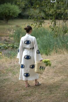 Long Organic Cotton Robe: White With Dark Blue And Black Eye, 8 of 8