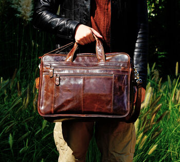 Genuine Leather Briefcase With Zip Pockets, 4 of 12