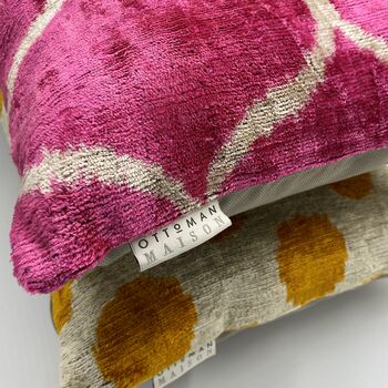 Oblong Ikat Velvet Cushion Pink Bulbous, 7 of 10