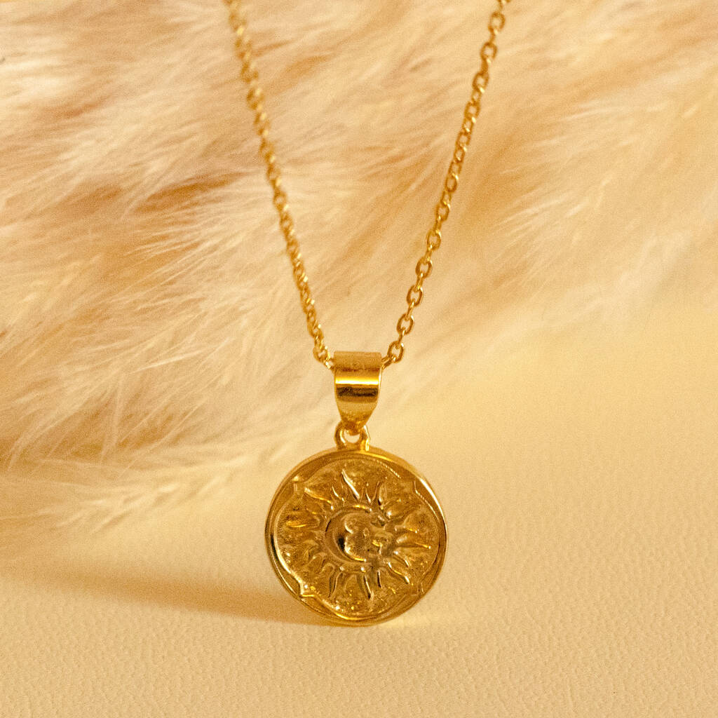 Dainty Pendant Necklace With Small Sun Coin, 1 of 7