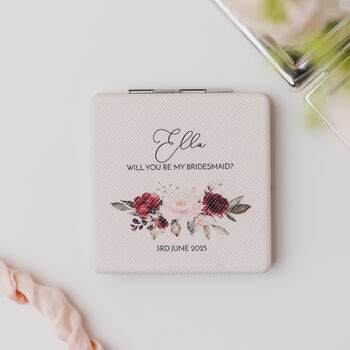 Personalised Burgundy Flowers Square Compact Mirror With Name And Message, 3 of 6