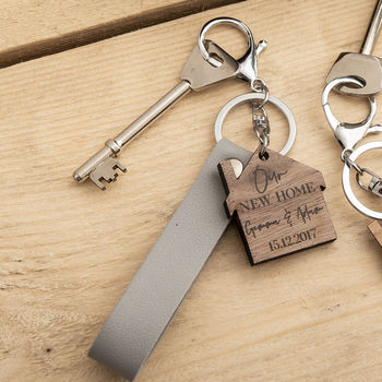 Personalised New Home Walnut Wood Keyring, 5 of 9