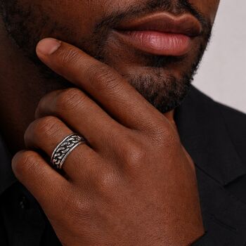 Men’s Personalised Oxidised Sterling Silver Chain Spinner Ring – 8mm, 2 of 8