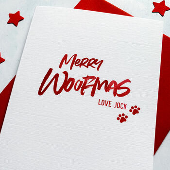 Personalised Happy Woofmas Christmas Card From Dog, 2 of 2