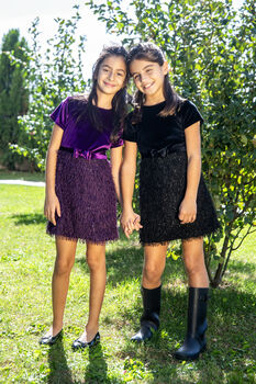 Alessia Girls Velvet Dress With Matching Hair Clip, 2 of 3