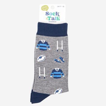 Men's Rugby Bamboo Socks In Grey And Blue, 4 of 4