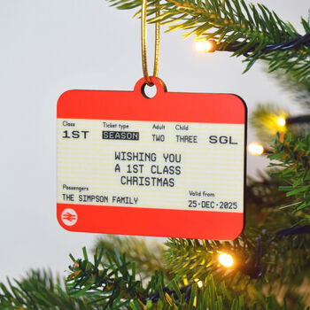 Personalised Train Ticket Christmas Tree Decoration, 3 of 7