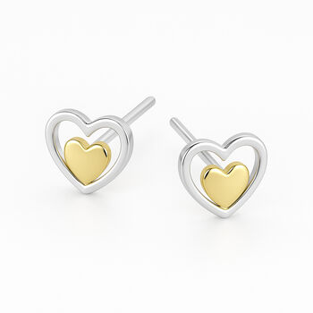 Sterling Silver And Gold Double Heart Stud Earrings – 9mm, 10 of 10