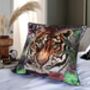 Totem Tiger And Tropical Flowers Luxury Velvet Square Cushion, thumbnail 2 of 7