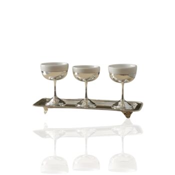 Three Piece White Dessert Bowl And Silver Tray Set, 2 of 2