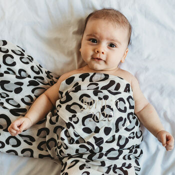 Personalised Xl Leopard Print Baby Gift Muslin, 2 of 8