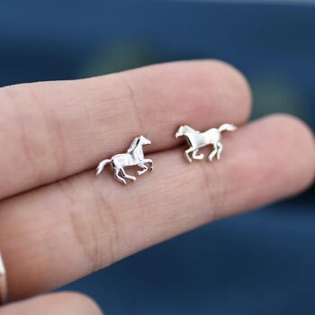 Sterling Silver Running Horse Stud Earrings, 3 of 10