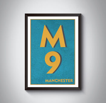 M9 Manchester Typography Postcode Print, 4 of 8