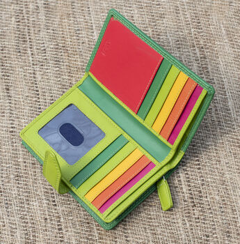 Green Multi Colour Leather Purse Wallet Rfid, 7 of 10