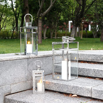 Set Of Three Candle Holder Glass Lantern Decorative, 10 of 12