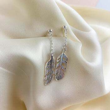 Sterling Silver Feather Dangle Earrings, 3 of 4