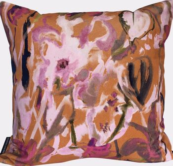 Abstract Floral Velvet Cushion, Terracotta, 4 of 4
