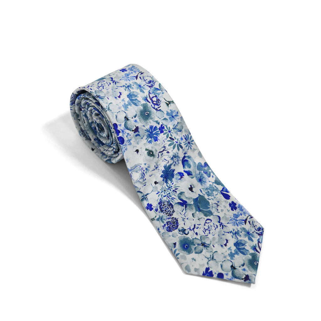 Ditsy Blue Silk Tie For Men, Pocket Square, Cufflinks, 1 of 8
