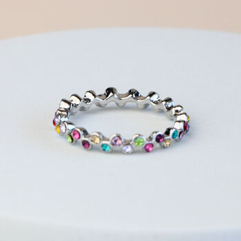 Colourful Crystal Wavy Band Silver Ring, 4 of 4