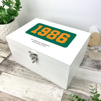 Personalised Year Milestone White Wooden Memory Box 18th, 21st, 50th Birthday And Anniversary Gift, 3 of 12